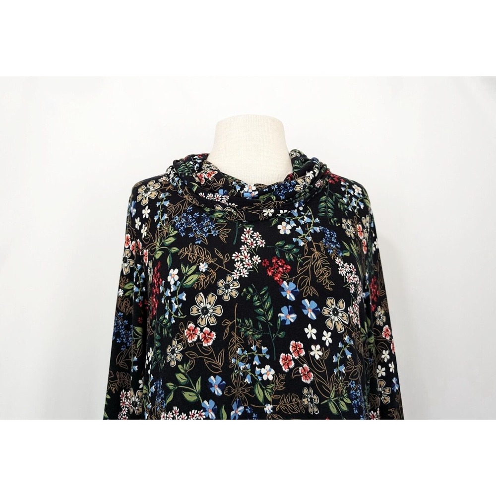 J.Jill Tunic Top Black Floral Cowl Neck Shirt Wearever Collection Women's Size M - Picture 2 of 8